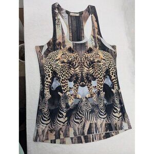 Enlin women's size large realistic leopard and zebra racer back tank top S13